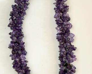 Purple amethyst chip necklace with a sterling silver clasp