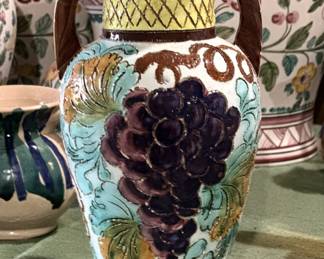 Vintage Majolica Cerart Monaco Signed Grape Vase