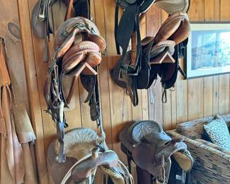 English and Western Saddles to include an Antique McClellan evolution of a US Calvary Saddle