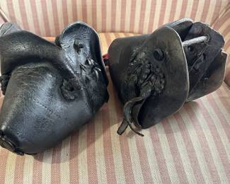 Antique Hand-stitched Leather Hand Forged Iron Stirrup Western Rustic