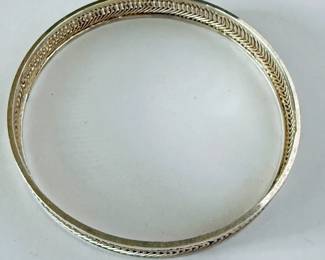 Sterling silver cut out etched decorated bangle bracelet