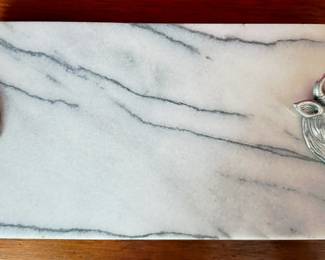 Vintage Marble Cheese Serving Board Arthur Court Aluminum