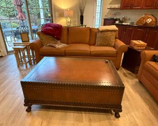 Ralph Lauren oversized rectangular leather topped coffee table