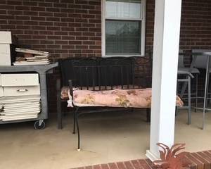 Iron patio bench. Many cabinets/drawers from a kitchen remodel - they have been in storage and just need to be put together for someone's use!