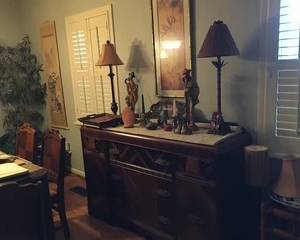 Antique buffet. Lamps. Oriental decor