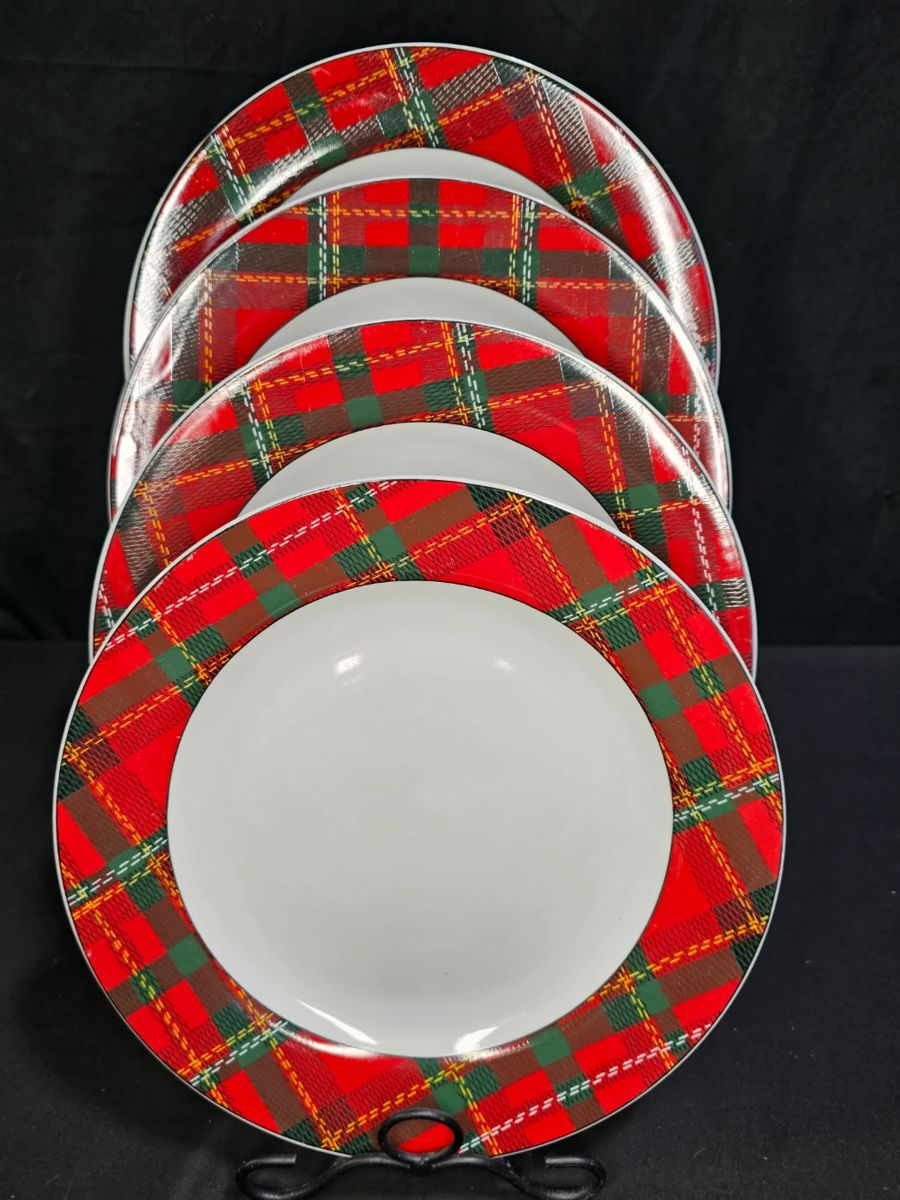 4 Gibson China Tartan Plaid Dinner Plates