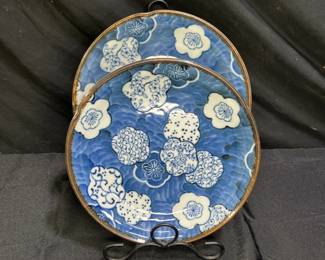 2 Blue & White Floral Imari Ware Japanese Plates