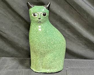 Green Spongeware Sitting Kitty Cat