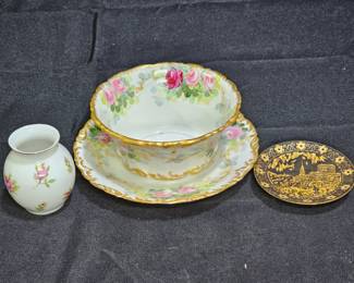 T&V Limoges Bowl/Saucer, Brass Dish, Small Vase