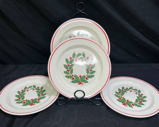 4 Anchor Hocking Holiday Wreath Bread Plates