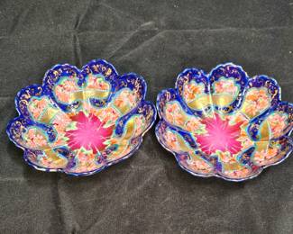 2 Antique Asagi-Zo Footed Porcelain Berry Bowls