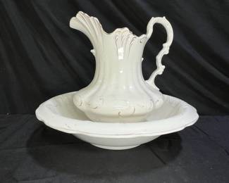 Antique Sterling Porcelain Pitcher & Wash Basin