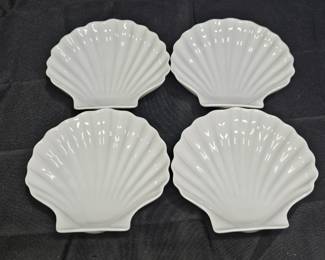 4 Dansk Porcelain White Clam Shell Dishes