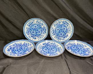 Set of 5 Blue & White Atrita Ware Imari Plateas