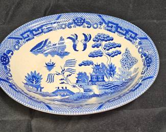 Large Blue Willow Serving Bowl