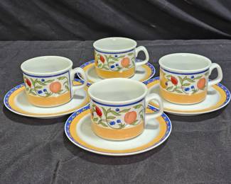 4 Dansk Fiance Fruits Tea Cups & Saucers