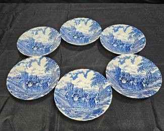 Myott Royal Mail Blue Stagecoach 6 Cereal Bowls
