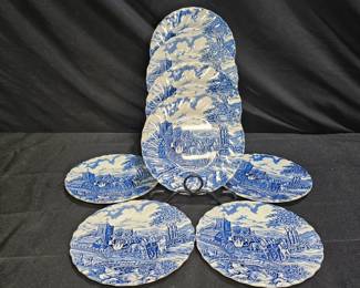 Myott Royal Mail Blue Stagecoach 6 Dessert Plates