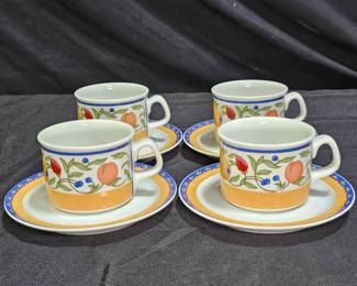 4 Dansk Fiance Fruits Tea Cups & Saucers