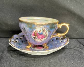 Purple Iridescent Royal Crown Footed Tea Cup
