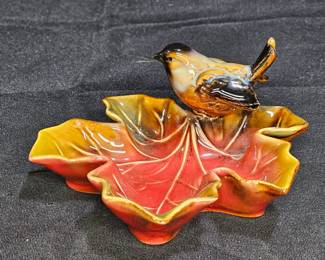 Ceramic Co-Op Bird on Red Leaf