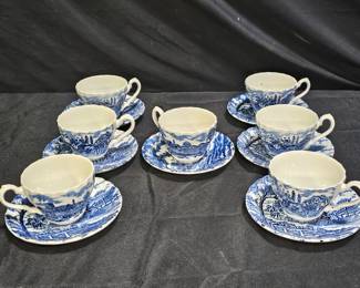 Myott Royal Mail Blue Stagecoach 7 Cups & Saucers