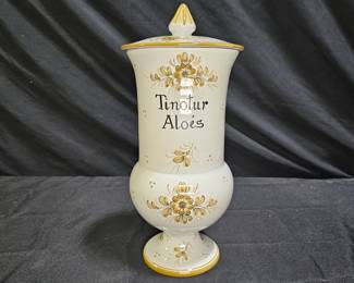 French Apothecary Jar with Lid "Tinotur Aloes"