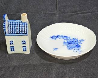 Royal Copenhagan Bowl & Royal Delft Blue House