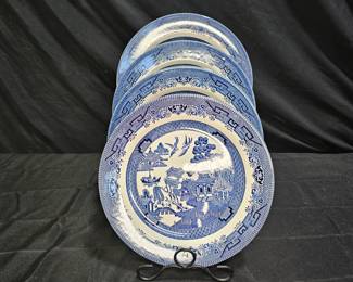 Churchill Blue Willow 4 Dinner Plates