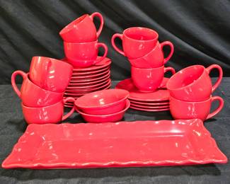 28 Piece Red "Chateau" Dinner Ware