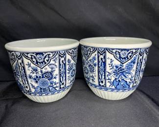 Pair Boch Delftware Pottery Royal Sphinx Planters