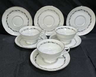 Heinrich H & C Silver Wreath 3 Teacups & 6 Saucers