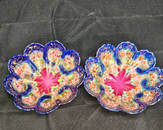 2 Antique Asagi-Zo Footed Porcelain Berry Bowls