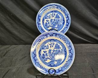 2 Antique Semi China Blue Willow Salad Plates