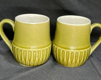 2 Retro Avocado Green Mid Century Coffee Cups
