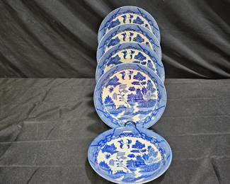 5 Blue Willow Flat Soup Bowls