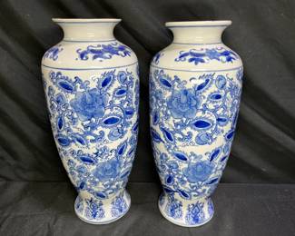 Pair of Vintage Chinese Blue & White Vases