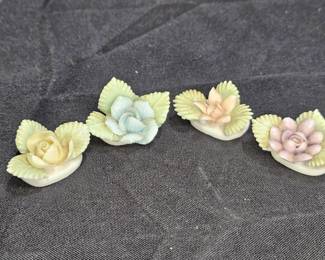 4 Japanese Porcelain Flowers Place Card Holders