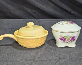 Porcelain Violet Trinket Box & Yellow Oven Dish
