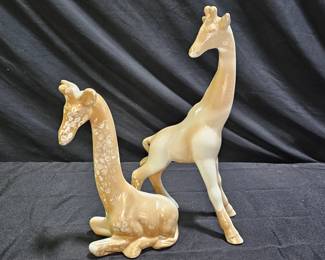 2 MCM Ceramic Art Deco Giraffe Figurines