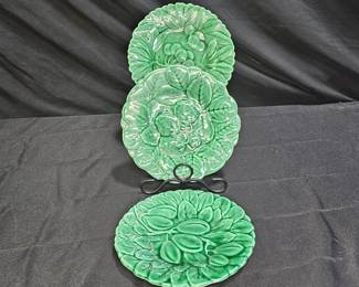 3 French Majolica Fruit Design Dessert Plates