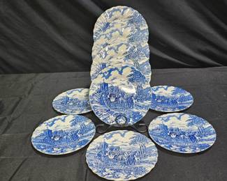 Myott Royal Mail Blue Stagecoach 7 Dessert Plates
