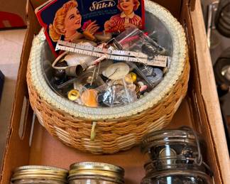 Vintage Buttons and sewing caddy