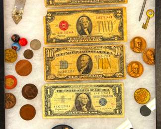 US currency, medals and tokens