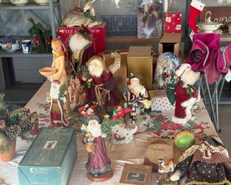 Lynn Haney collectible Santa’s. Various vintage Christmas items.