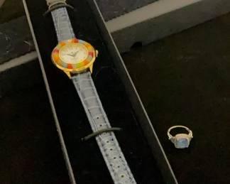 10K White Gold Ring with Blue Stone, Stauer Venezia Murano Watch with Blue Band