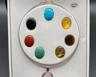Sterling Silver Necklace with 8 Interchangeable SemiPrecious Cabochons