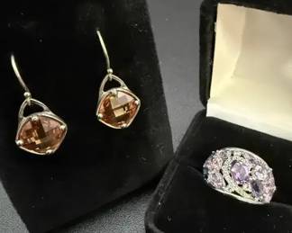 Silpada Sterling Silver Citrine Stone Dangle Earrings Sterling Silver Amethyst Ring