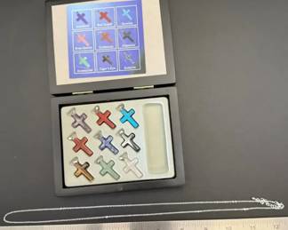 Gemstone Crosses With Chain, Set Of 9