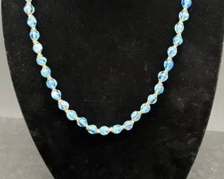 Stauer Gemstone Cluster Ring Blue Glass Beaded Necklace